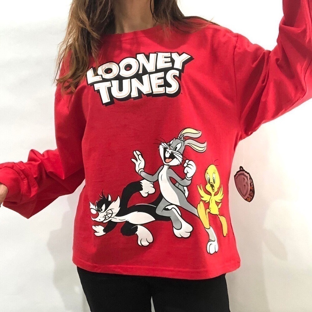 Looney Tunes Red Sweatshirt Long Sleeve Large - Picture 2 of 5